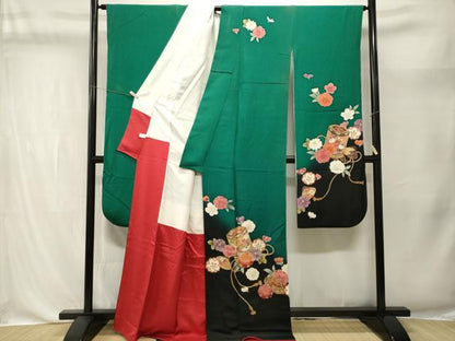 平和屋着物■豪華振袖　貝桶舞花文　暈し染め　金彩　正絹　逸品　CABK4385ev