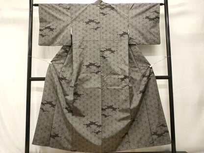 平和屋着物■上質な紬　麻の葉文様　正絹　逸品　CABK4387ev
