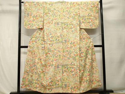 平和屋着物■上質な小紋　立波休み鳥花文　正絹　逸品　CABK4388ev