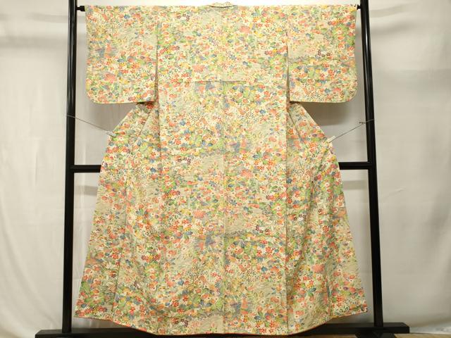 平和屋着物■上質な小紋　立波休み鳥花文　正絹　逸品　CABK4388ev