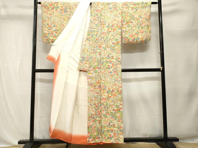 平和屋着物■上質な小紋　立波休み鳥花文　正絹　逸品　CABK4388ev