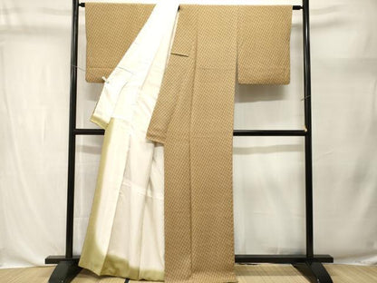 平和屋着物■上質な小紋　幾何学文　鬼しぼ縮緬　正絹　逸品　CABK4391ev