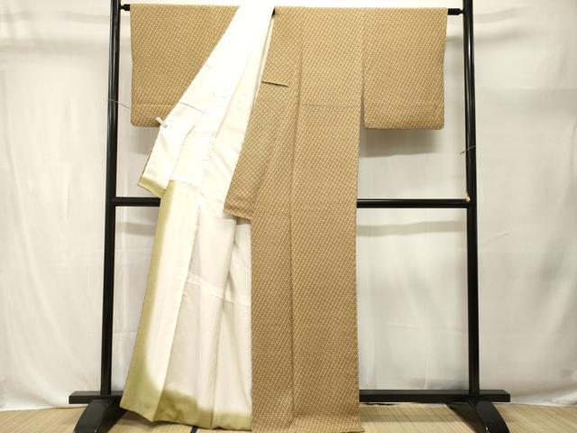 平和屋着物■上質な小紋　幾何学文　鬼しぼ縮緬　正絹　逸品　CABK4391ev