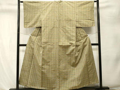 平和屋着物■上質な紬　格子柄　正絹　逸品　CABK4398ev