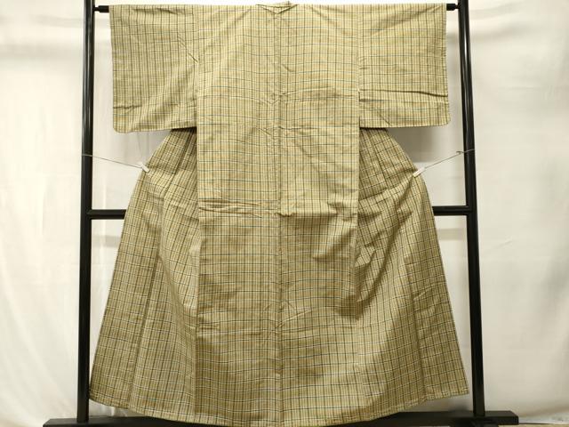 平和屋着物■上質な紬　格子柄　正絹　逸品　CABK4398ev