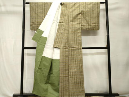 平和屋着物■上質な紬　格子柄　正絹　逸品　CABK4398ev