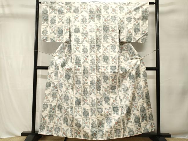 平和屋着物■上質な紬　格子草花文　正絹　逸品　CABK4400ev