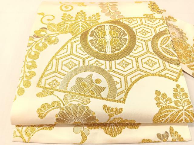 平和屋着物●全通柄　九寸名古屋帯　地紙花蝶丸文　金糸　正絹　逸品　CABK4401vp