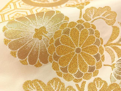 平和屋着物●全通柄　九寸名古屋帯　地紙花蝶丸文　金糸　正絹　逸品　CABK4401vp