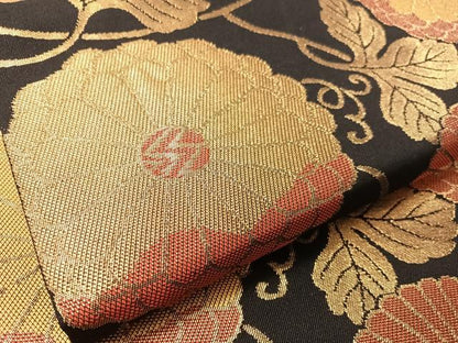 平和屋着物●六通柄　本袋帯　菊花文　黒地　金糸　正絹　逸品　CABK4402vp