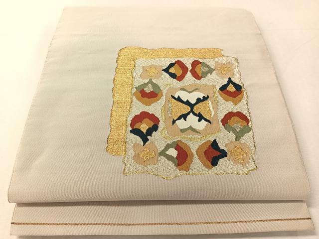 平和屋着物●爪掻き本綴れ　八寸名古屋帯　色紙重ね花文　金銀糸　正絹　逸品　CABK4403vp