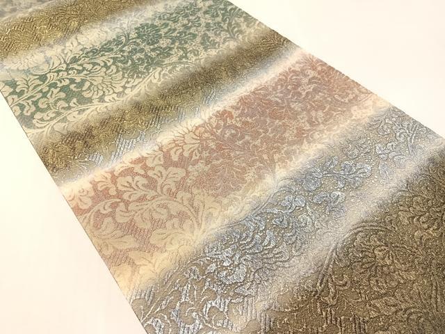 平和屋着物●両面　全通柄袋帯　横段更紗文　金糸　正絹　逸品　未使用　CABK4408vp