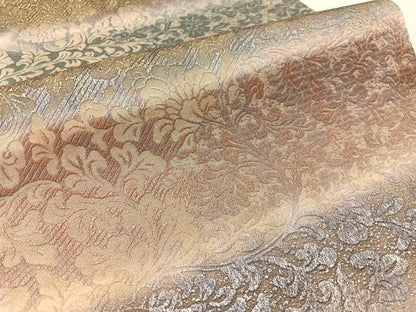 平和屋着物●両面　全通柄袋帯　横段更紗文　金糸　正絹　逸品　未使用　CABK4408vp