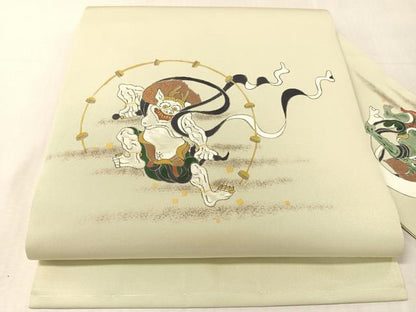 平和屋着物●塩瀬 九寸名古屋帯 作家物 風神雷神 金彩 正絹 逸品 CABK4410vp