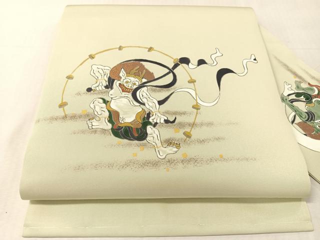 平和屋着物●塩瀬 九寸名古屋帯 作家物 風神雷神 金彩 正絹 逸品 CABK4410vp