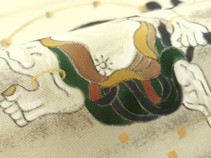 平和屋着物●塩瀬 九寸名古屋帯 作家物 風神雷神 金彩 正絹 逸品 CABK4410vp