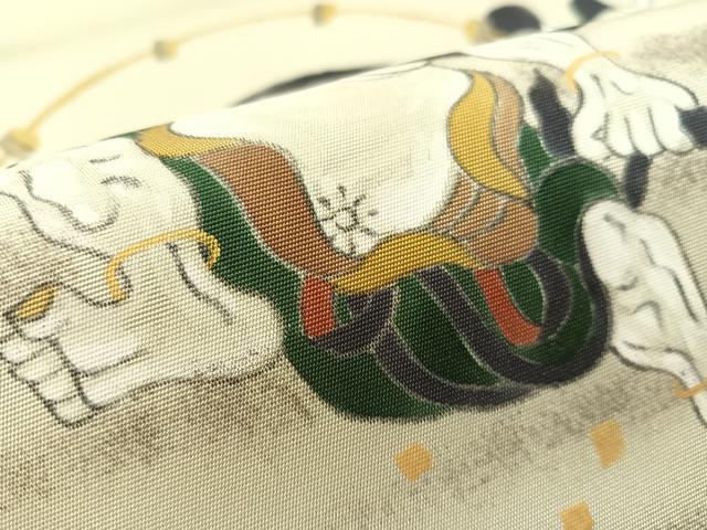 平和屋着物●塩瀬 九寸名古屋帯 作家物 風神雷神 金彩 正絹 逸品 CABK4410vp