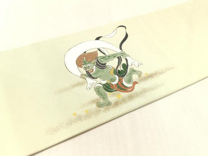 平和屋着物●塩瀬 九寸名古屋帯 作家物 風神雷神 金彩 正絹 逸品 CABK4410vp
