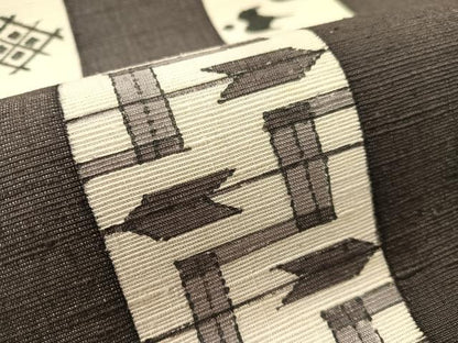 平和屋着物●九寸名古屋帯　作家物　紬地　市松絣文様　銀通し地　正絹　逸品　CABK4411vp