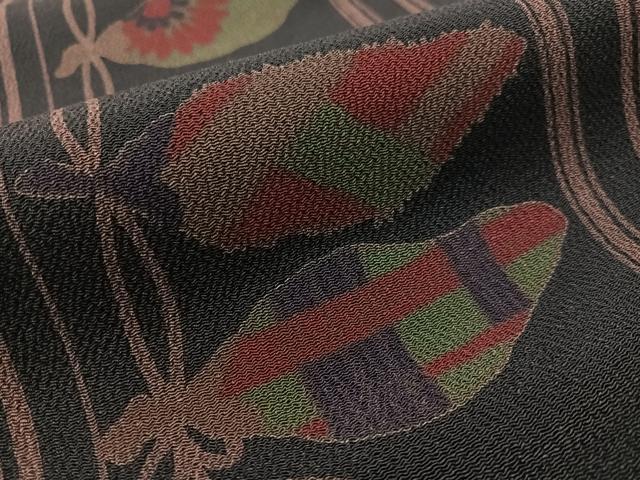 平和屋着物●九寸開き名古屋帯　成り物　黒地　鬼しぼ縮緬　正絹　逸品　CABK4412vp