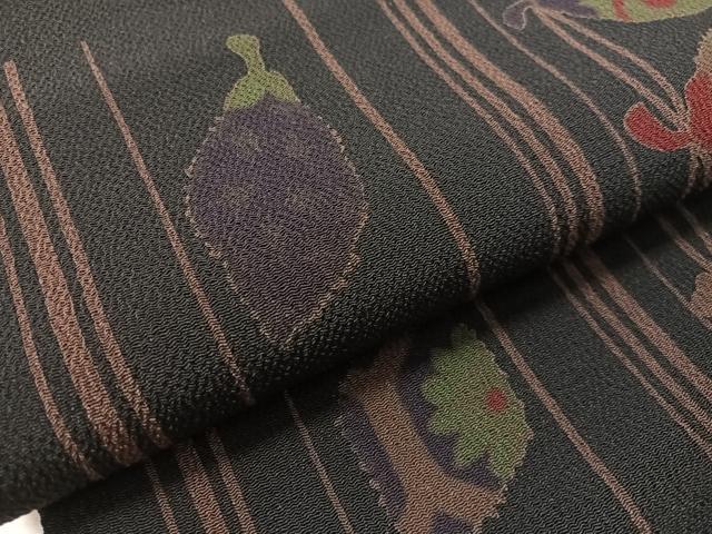 平和屋着物●九寸開き名古屋帯　成り物　黒地　鬼しぼ縮緬　正絹　逸品　CABK4412vp