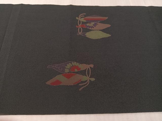 平和屋着物●九寸開き名古屋帯　成り物　黒地　鬼しぼ縮緬　正絹　逸品　CABK4412vp