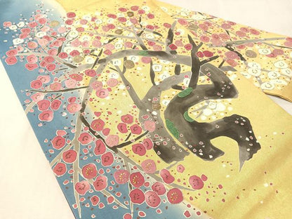 平和屋着物●中国三大刺繍 相良刺繍 駒刺繍 九寸名古屋帯 枝梅文 金彩 正絹 逸品 CABK4416vp