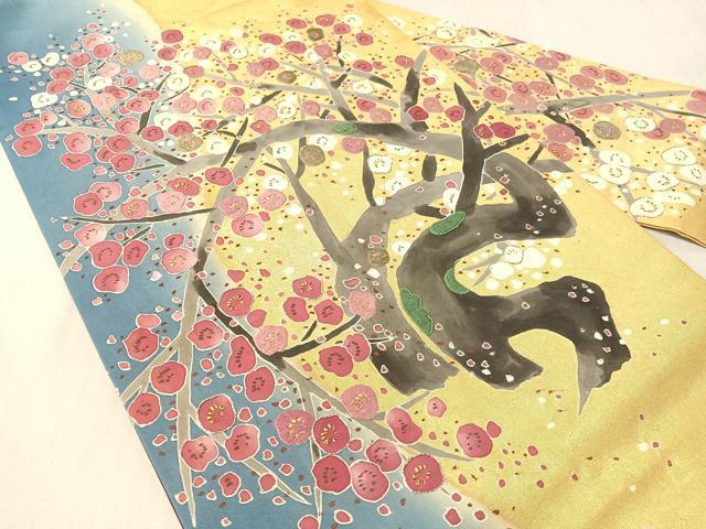 平和屋着物●中国三大刺繍 相良刺繍 駒刺繍 九寸名古屋帯 枝梅文 金彩 正絹 逸品 CABK4416vp