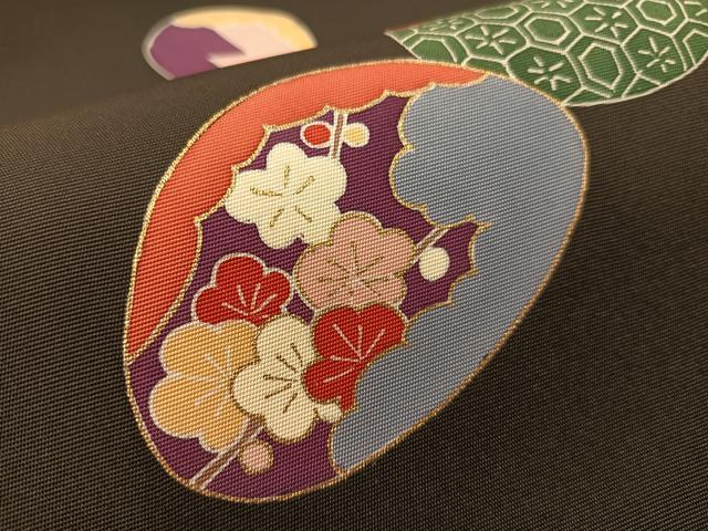 平和屋着物●塩瀬　九寸名古屋帯　駒刺繍　貝合せ花文　黒地　金彩　正絹　逸品　CABK4421vp
