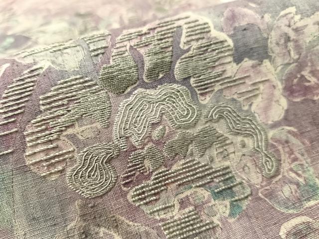 平和屋着物●太鼓柄袋帯　紬地　刺繍　更紗鳳凰文　長尺　正絹　逸品　CABK4422vp
