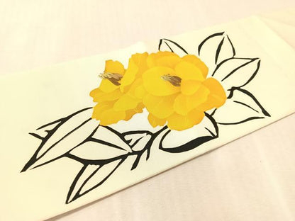 平和屋着物●塩瀬　九寸名古屋帯　ろうけつ染　京珍粋　草花文　正絹　逸品　CABK4424vp