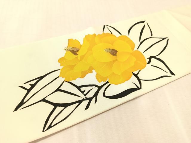 平和屋着物●塩瀬　九寸名古屋帯　ろうけつ染　京珍粋　草花文　正絹　逸品　CABK4424vp