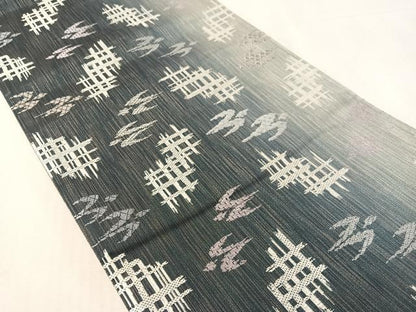 平和屋着物●両面双図　全通柄袋帯　モール　幾何学文様　金銀糸　長尺　正絹　逸品　CABK4432vp