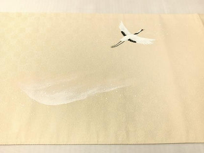平和屋着物●太鼓柄袋帯　手描き　飛鶴雪景色　正絹　逸品　未使用　CABK4434vp