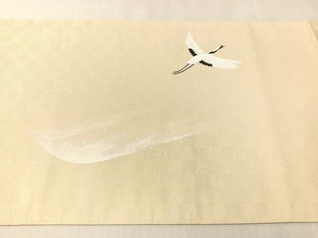 平和屋着物●太鼓柄袋帯　手描き　飛鶴雪景色　正絹　逸品　未使用　CABK4434vp