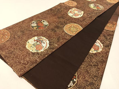 平和屋着物●六通柄袋帯　唐織　堆朱丸文　金糸　正絹　逸品　CABK4437vp