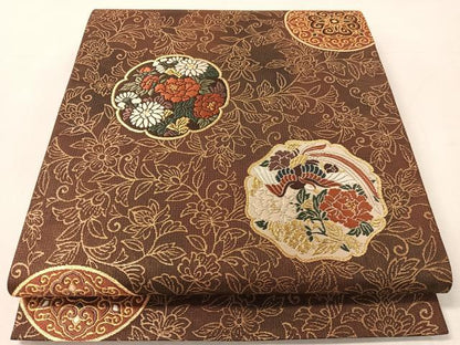 平和屋着物●六通柄袋帯　唐織　堆朱丸文　金糸　正絹　逸品　CABK4437vp