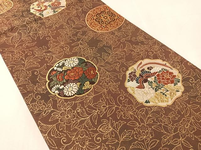 平和屋着物●六通柄袋帯　唐織　堆朱丸文　金糸　正絹　逸品　CABK4437vp