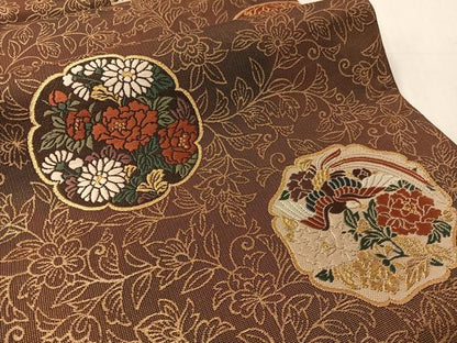 平和屋着物●六通柄袋帯　唐織　堆朱丸文　金糸　正絹　逸品　CABK4437vp