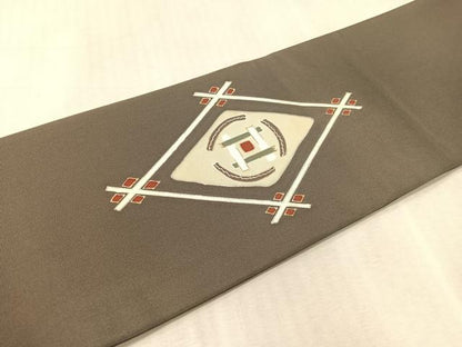 平和屋着物●塩瀬　九寸名古屋帯　駒刺繍　菱吉祥文　金彩　正絹　逸品　CABK4438vp