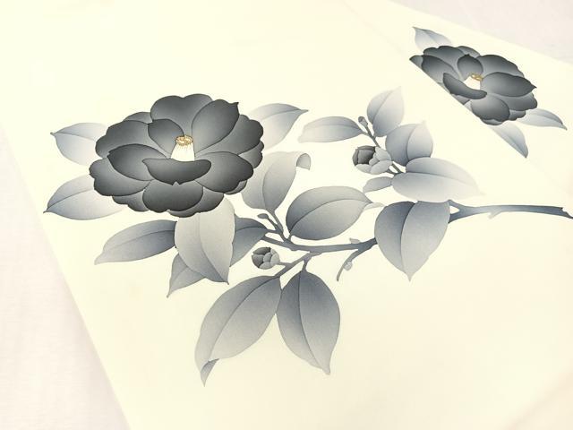 平和屋着物●塩瀬　九寸名古屋帯　ろうけつ染　枝椿　金彩　正絹　逸品　CABK4439vp