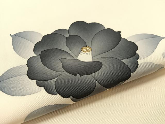 平和屋着物●塩瀬　九寸名古屋帯　ろうけつ染　枝椿　金彩　正絹　逸品　CABK4439vp