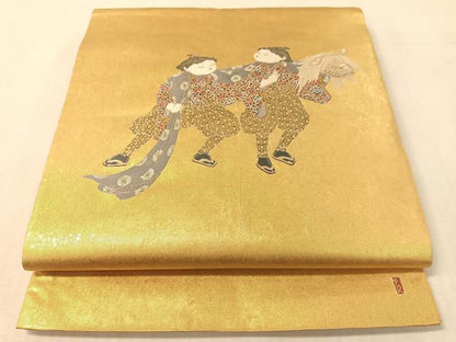 平和屋着物●加賀友禅の巨匠　初代　由水十久　太鼓柄袋帯　勢獅子　瀞金錦　本金箔　正絹　逸品　CABK4443vp
