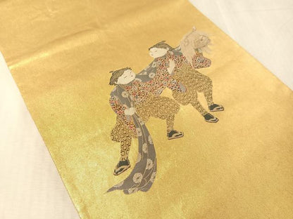 平和屋着物●加賀友禅の巨匠　初代　由水十久　太鼓柄袋帯　勢獅子　瀞金錦　本金箔　正絹　逸品　CABK4443vp