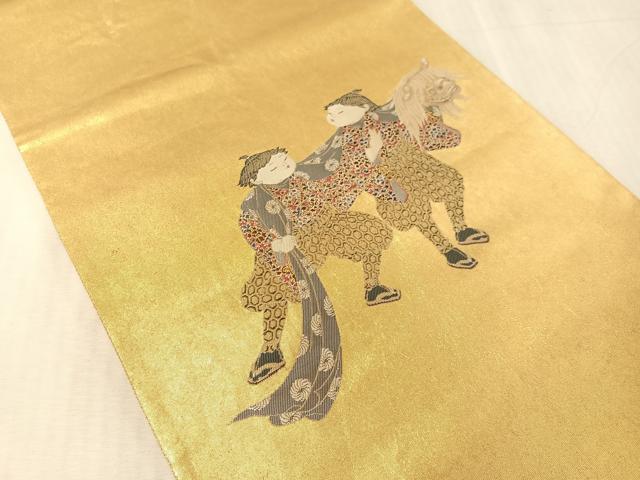 平和屋着物●加賀友禅の巨匠　初代　由水十久　太鼓柄袋帯　勢獅子　瀞金錦　本金箔　正絹　逸品　CABK4443vp