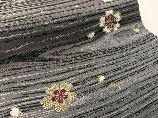平和屋着物●両面　六通柄袋帯　和紙・バンブー糸織　舞桜　金糸　正絹　逸品　CABK4444vp