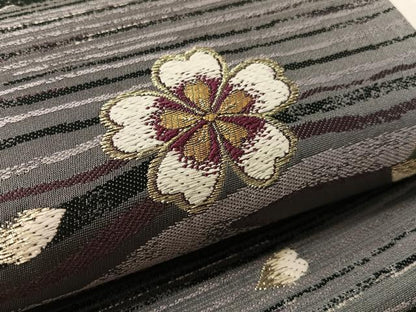 平和屋着物●両面　六通柄袋帯　和紙・バンブー糸織　舞桜　金糸　正絹　逸品　CABK4444vp