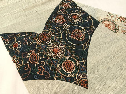 平和屋着物●中国三大刺繍　相良刺繍　総刺繍　九寸名古屋帯　紬地　切嵌　更紗唐草文　正絹　逸品　CABK4449vp