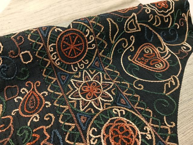 平和屋着物●中国三大刺繍　相良刺繍　総刺繍　九寸名古屋帯　紬地　切嵌　更紗唐草文　正絹　逸品　CABK4449vp