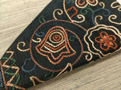 平和屋着物●中国三大刺繍　相良刺繍　総刺繍　九寸名古屋帯　紬地　切嵌　更紗唐草文　正絹　逸品　CABK4449vp